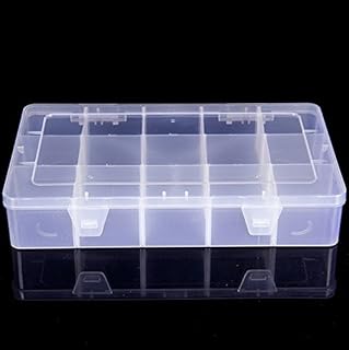 DJUNXYAN Large Transparent Thick Hard 15 Grids Adjustable Compartment Slot Plastic Hobby Craft Storage Box Case Raft Storage Box Organizer with Snap-Lock Tray Container (L 15 Girds, White6)