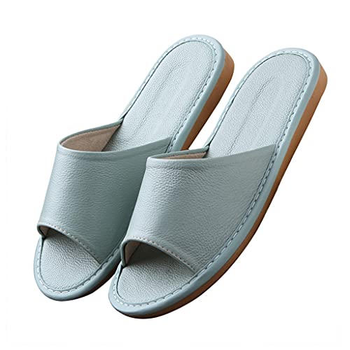 GHYUB Men's and Women's Genuine Leather Open Toe Sandals - Summer, Indoor, Casual House Shoes and Office Slippers - Gift for Men and Women