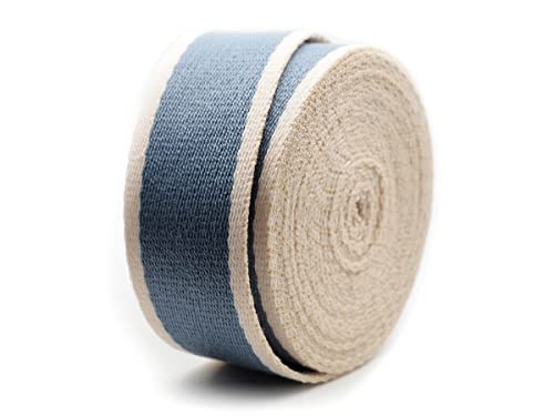 CRAFTMEMORE 1 1/2 Inches Cotton Webbing Strap, Two Tone Heavy Webbing Straps for Arts and Crafts, Luxury Bag Strap (5 Yards, Blue-Ivory)