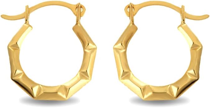 Dainty 14K Yellow Gold Textured Geometric Reversible Octagon Hoop Earrings (0.50") for Women