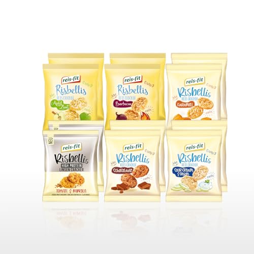 EKERA reis-fit Risbellis 12er Mixpaket (2 x 6 Sorten) knusprige Reiscracker | Süß & herzhaft | leichte Reiswaffeln als Snack für unterwegs Büro & zu Hause | Reis Cracker fettarm