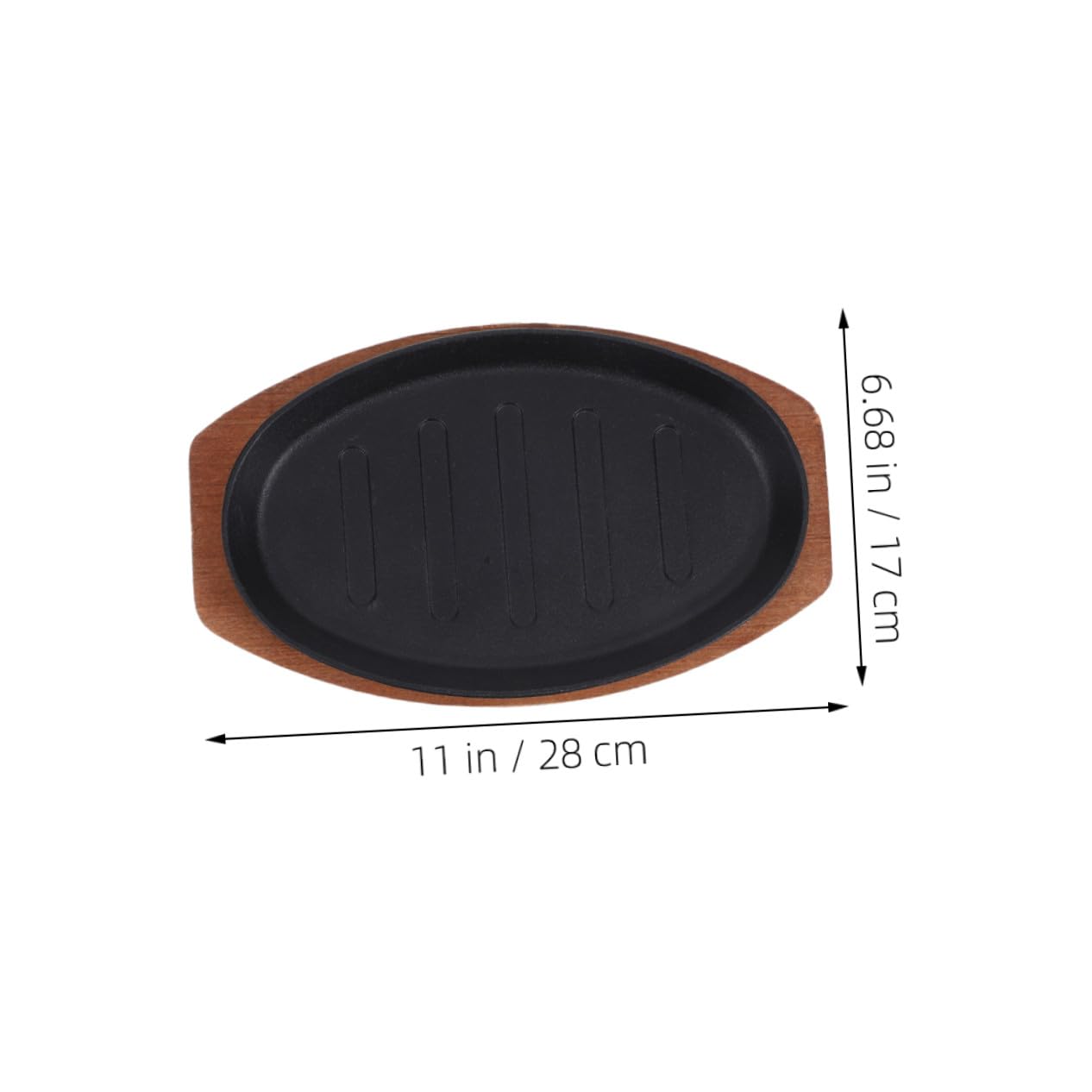 Cast Iron Skillet Set Sizzling Steak Grill Pan with Wooden Base Striped Platter for Authentic Grill Marks Efficient Heat Retention for Home Bbq And Parties