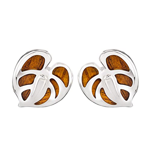 Sterling Silver Koa Wood Anthurium Stud Earrings #TOP28