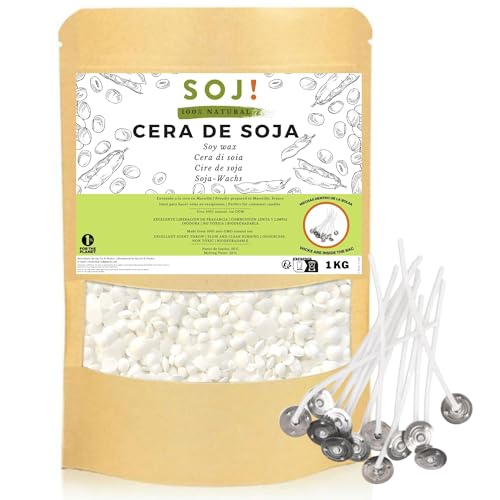 Soj - 15 mechas libres - 1KG de cera de soja en pastillas - no GM...