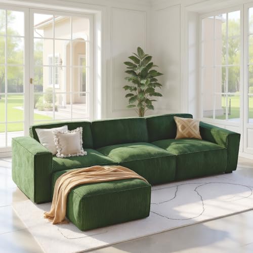 Amada 110" Cloud Sectional Couch with L-Shape Chaise&Movable Ottoman,Modern Modular