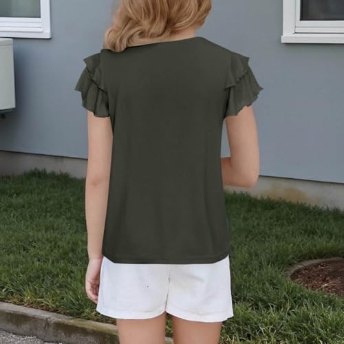 Girls Ruffle Pleated Short Sleeve Shirts Kids Solid Color Casual Crewneck Loose T-Shirts Fashion Trendy Tops Tees2