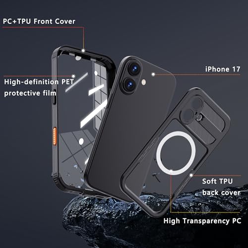 GOLDJU Magnetic for iPhone 17 Case, Waterproof, Black - image 6