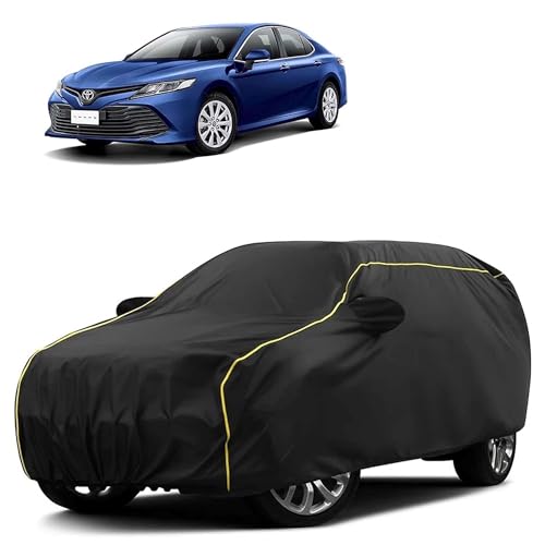 Image of Sulfar 100% Water Resistant Car Body Cover Compatible with Mirror for Toyota Camry (Triple Stitched, Full Bottom Elastic, Black Taffeta with Yellow Piping)