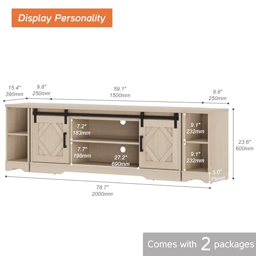 Image of WAMPAT Farmhouse TV Stand for 80-85 inch TV with Distressed Wood Finish