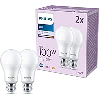 Philips - Bombilla LED A60 13W (Eq. 100W) 1521 lúmenes, casquillo E27, Luz Blanca Fría (4000k) - Pack 2 Bombillas