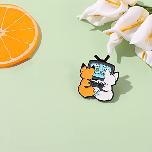 Couple Foxes Animals Brooch Pin For Women Girls Men Fashion Cute Enamel Cat Animal Play Games Together Friendship Love Forever Statement Lapel Pins Badge Hat Dress Accessories Bff Valentine Jewelry Gift #TOP4