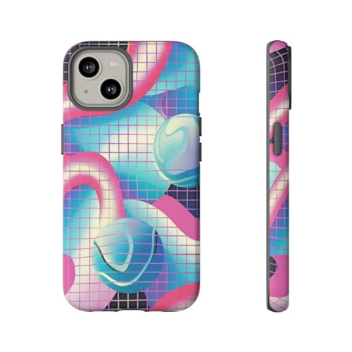 Coque rigide iPhone 14 rose anti-traces et rayures à motif géométrique 3D