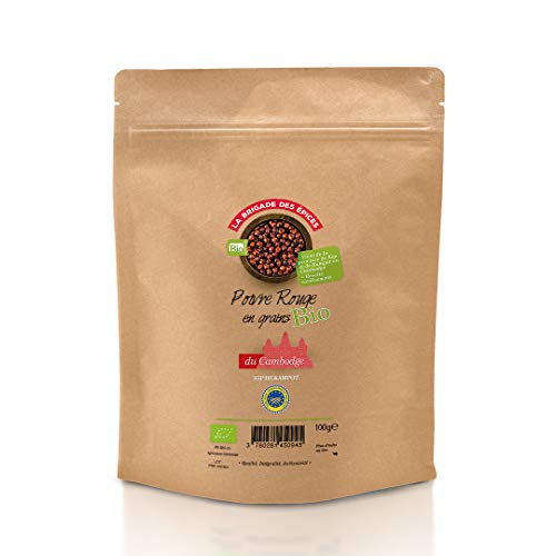 Poivre Rouge de Kampot BIO & IGP en grains - 100g - La Brigade des épices - PREMIUM - Grains entiers - Conditionné en France Cover