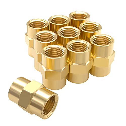 Hooshing 10PCS Brass Coupling Pipe Fitting, 1/4" x 1/4" NPT Female Coupler by Hooshing - Used condition - US$12.19