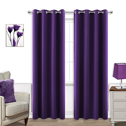 Image of Dark Purple Curtains 84 Inch Length for Living Room 2 Panels Set Grommet Window Drapes Rich Royal Deep Purple Blackout Luxe Elegant Curtains for Bedroom Girls ,52 x 84 Inches Long Eggplant Plum