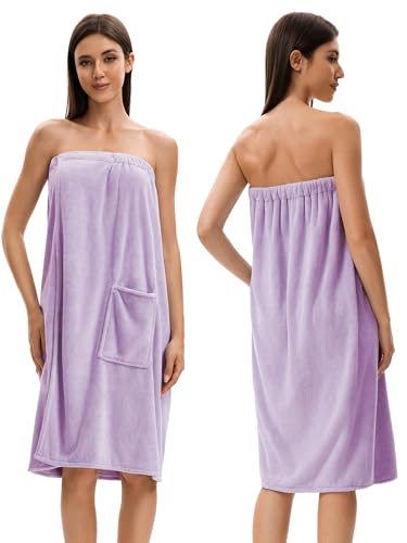 Image of Towel Wrap For Women After Shower,Plush Bath Robe Female,Sauna Spa Wrap Around Towels With Pockets