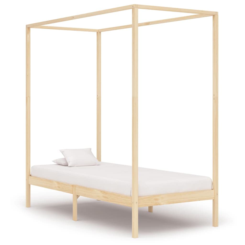 Cadre de lit à baldaquin en Bois Massif 100x200 cm avec sommier à Lattes Robuste pour Chambre Adulte, Structure Plateforme élégante, Design avec tête et Pied