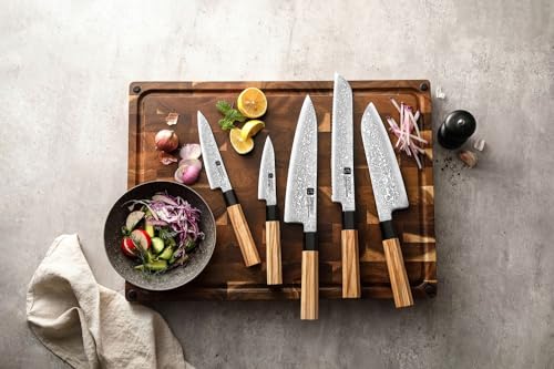 XINZUO Damascus Knife Set 5Pcs, Professional Sharp Kitchen Knife Set for Chefs and Home Cooking,with Olive Wood Octagonal Handle - Image 8