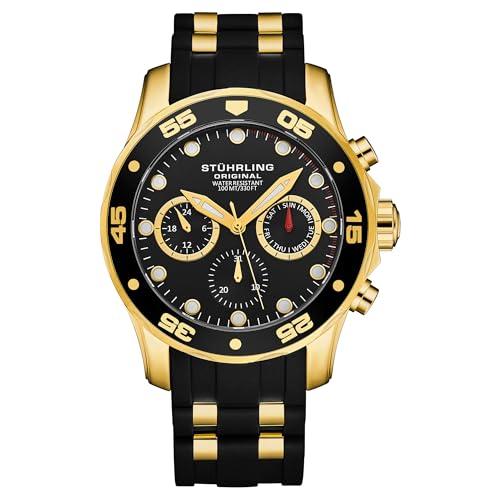 Stuhrling Men's Multi-Function Watch, 44mm Black Dial, Silver Case, Black
