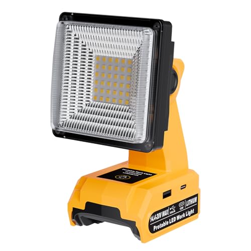 Image of DTEZTECH LED Work Light for Dewalt 20V Max Battery, 25W 1500LM Portable Cordless Work Light with 90 Pivoting Head, USB-A & USB-C Charging Ports for Jobsite, Workshop, Camping & Emergency (Tool Only)
