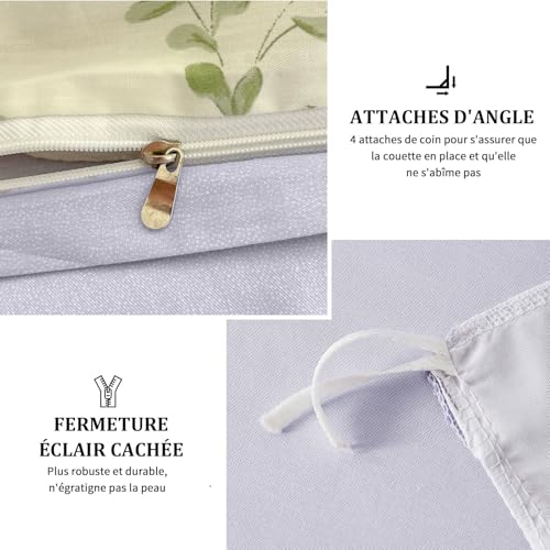 Housse de couette fleurie 220x240 cm blanche et violette avec 2 taies Freyamy