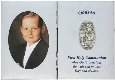 First Holy Communion Godson Gift 5 x 7 Silver Plate Picture Photo Keepsake Folding Plaque