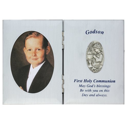 First Holy Communion Godson Gift 5 x 7 Silver Plate Picture Photo Keepsake Folding Plaque