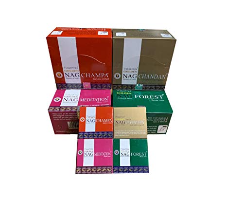 YesMandala Incienso Golden - Nag Champa - Nag Forest - Nag Chandan - Nag Meditation - 4 Cajas x 10 Conos -