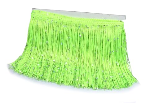 YYCRAFT 6" Hoogram Sequin Chainette Tassel Fringe Trim by The Yard Garland Dance Costume Trimming Party Decoration(5 Yards,Neon Green)