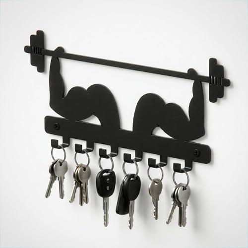 Image of Ventuos Metal Wall Mounted Key Holder with 6 Hooks, Dumbbell Hand Design, Key Organizer for Home Office Bedroom Entryway