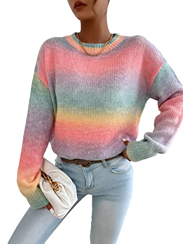 Image of Floerns Women's Drop Shoulder Long Sleeve Crew Neck Sweater Pullover Top