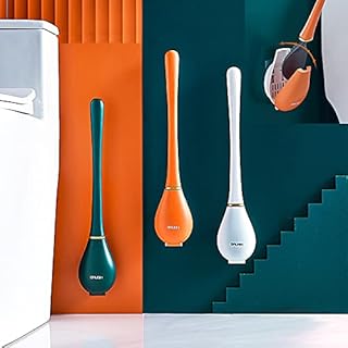 New Silicone Water Drop Toilet Brush and Holder Set no Dead Corners Household Toilet Brush Wall-Mounted Creative Automatic Opening and Closing Light Luxury Silicone Toilet Brush (White)