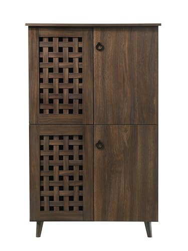 Image of DeckUp Ceylon 4-Door Engineered Wood Shoe Rack (Walnut, Matte Finish)