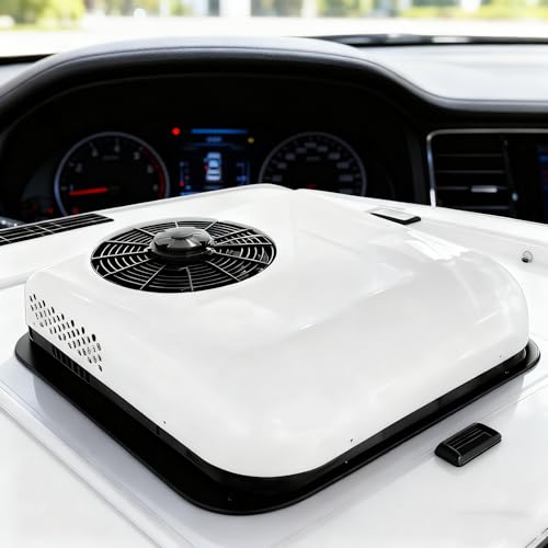 SXHEYUY Aire Acondicionado 12V 24V para Autocaravana, Refrigerante ya añadido DC RV CamióN Acondicionador Fit Remolque Autocaravana Tractor Rooftop A/C,Blanca,12v