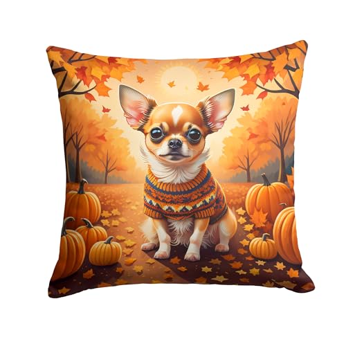 Caroline's Treasures DAC1034PW1818 Chihuahua Fall Fabric Decorative Pillow Machine Washable, Indoor Outdoor Decorative Pillow for Couch, Bed or Patio, 18Hx18W