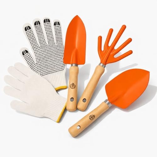 Kit Jardinagem 4 Peças, Luva Antiderrapante, Garfo Cultivador, Pá...