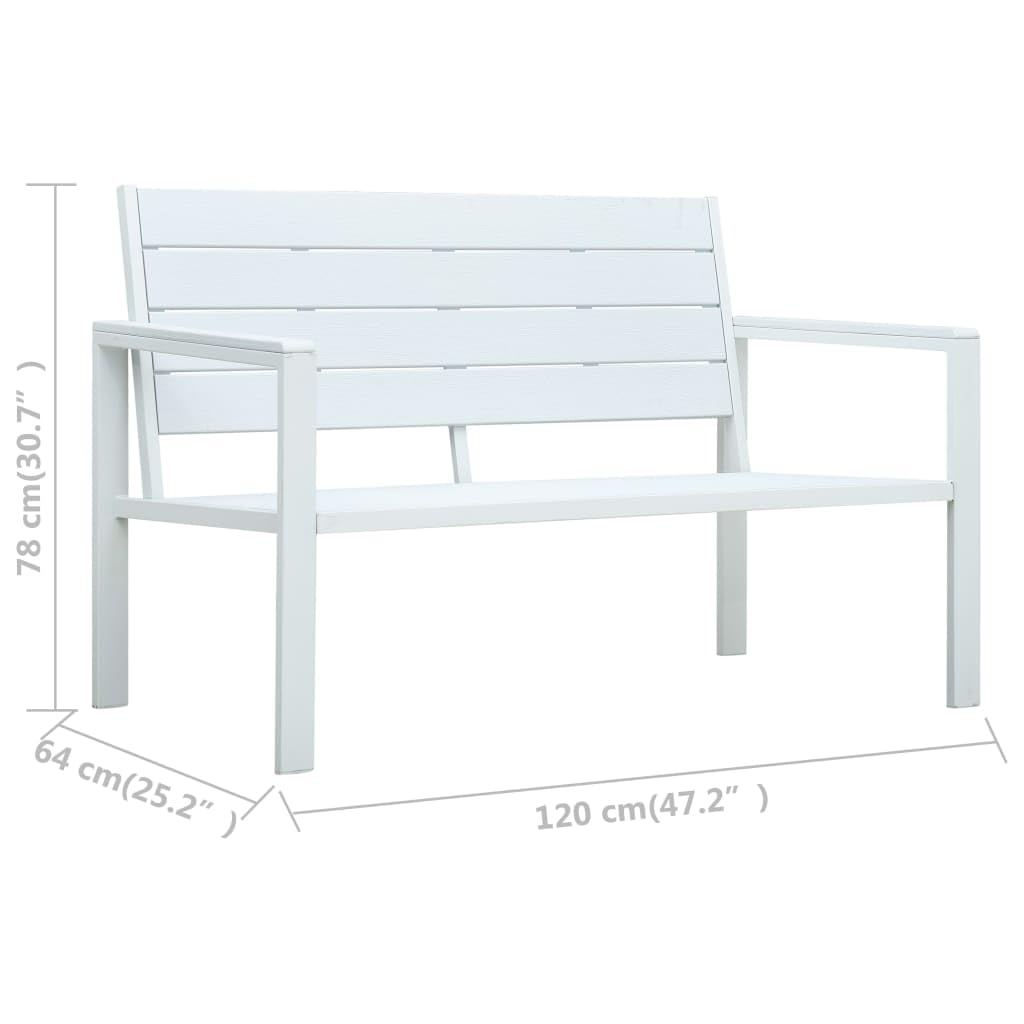 vidaXL Panchina da Giardino Aspetto Legno Leggera Robusta Elegante Rustica Panca Esterno 120 cm in Plastica HDPE Bianca Telaio Acciaio