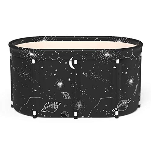 Foldable Bathtub Portable Soaking Bath Tub,Eco-Friendly Bathing Tub for Shower Stall, Adult Foldable Tub (Black Milky Way,Bathtub+lid)