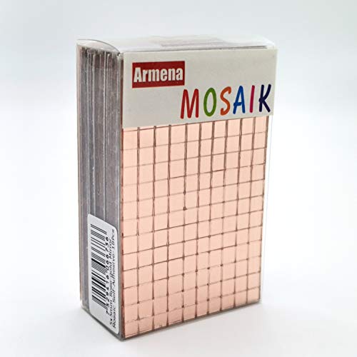 Armena 2600515r Glasmosaik Rosegold Spiegelglasmosaik für Kunst und Kraft selbstklebendes Mosaik 5x5mm Stärke 1.5mm 18 Matte insgesamt 2880 Stück, Rosagold, 5 x 5 mm Cover