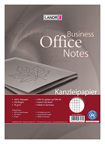 Landré Kanzlei-Papier Recycling A3 auf A4 gefalzt, kariert, 70 g/m², 250 Kanzlei-Bogen