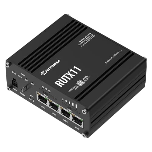 Image of Teltonika RUTX11 RUTX11340400 Industrial 4G LTE Cat 6 Router, Dual SIM with Auto Failover, Wi-Fi 5 & Bluetooth, 4X Gigabit Ethernet, Compatible with AT&T, Verizon & T-Mobile, North America | LTE CAT6 300 Mbps, Dual SIM Auto-Failover, Dual-Band WI-FI 5, 4x Gigabit Ethernet