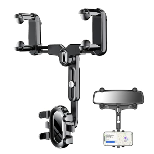 DAWRIS Rear View Mirror Phone Holder,360° Flexible Rotatable Retractable Car Mobile Phone Holder Mount Multifunctional Adjustment Rearview Mirror Cell Phone Holde Fit for All Smartphone & Vehicles