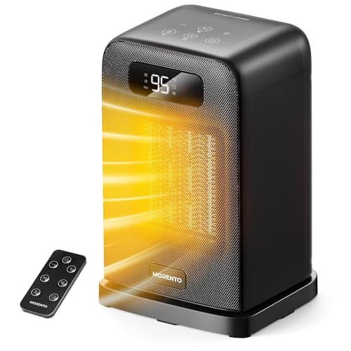 MORENTO Space Heater, Portable Space Heaters for indoor Use, Auto Temperature Control, LED Display Electric Heater, ECO Mode & 0-12H Timer, Quiet Heaters for Office, Bedroom, Home (Black, 1