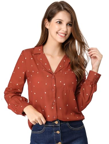 Allegra K Camisa con Cuello En V Y Solapa con Botones Y Lunares E...