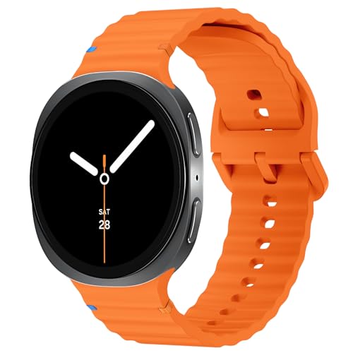 Sport Waterproof Silicone Bands for Samsung Galaxy Watch 8 Band 40mm 44mm/8 Classic 46mm Men Women,No Gap One Click Soft Rubber Strap for Samsung Galaxy Watch 8 Classic Band 46mm-Orange