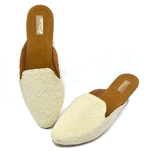 Chandrakala Chikankari Mojaris for Women Flats Punjabi Jutti (WF144-P)3