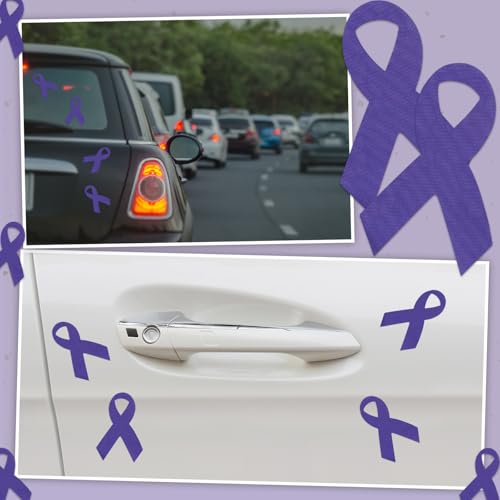 Image of Jenaai 100 Pcs Purple Domestic Violence Awareness Ribbon Stickers Alzheimers Football Helmet Decals Football Helmet Stickers for Cancer Awareness Events Support Fundraisers Sports