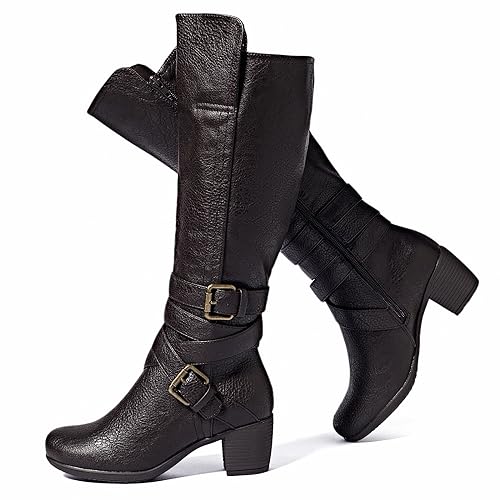 Knee High Boots for Women Chunky Heel Casual Comfort Pointed Toe Boot Womens Fashion Fall Winter Knee-High Boots. 8.5 Brown Pu 303