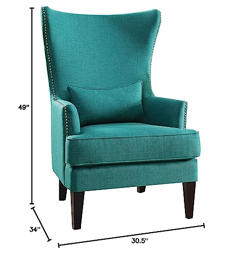 Lexicon Leighton Fabric Upholstered Wingback Accent Chair With Pillow, 30.5" W, Teal #TOP2