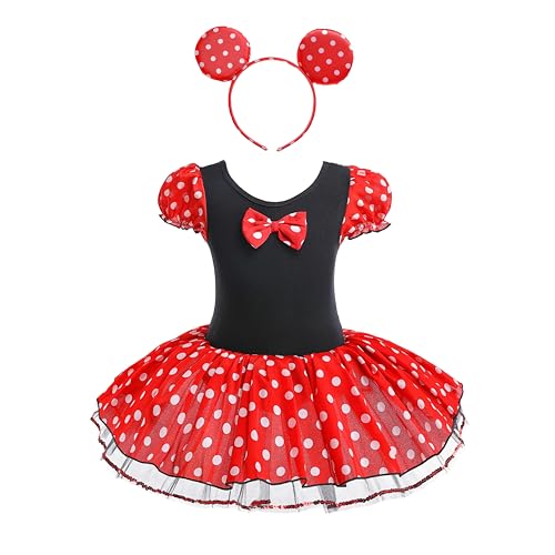 Dressy Daisy Girls' Polka Dots Halloween Christmas Fancy Dress Dance Costume with Headband Size 6-7 Red & Black